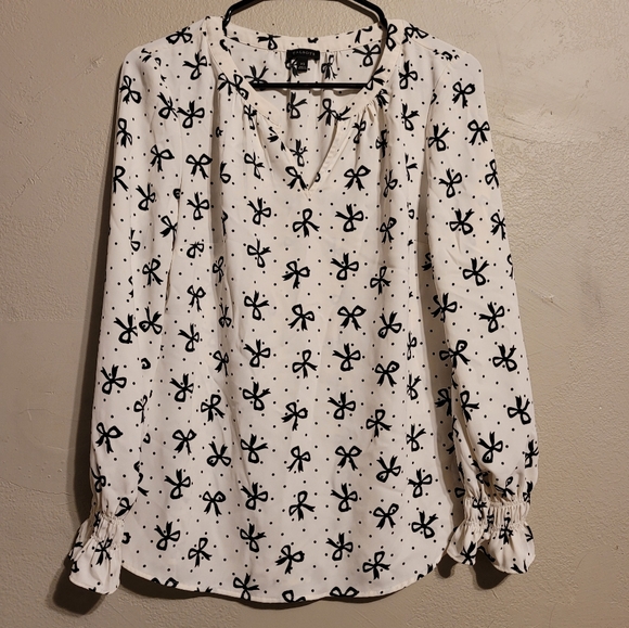 Talbots Smocked-Sleeve Bow Print Blouse - Picture 8 of 8